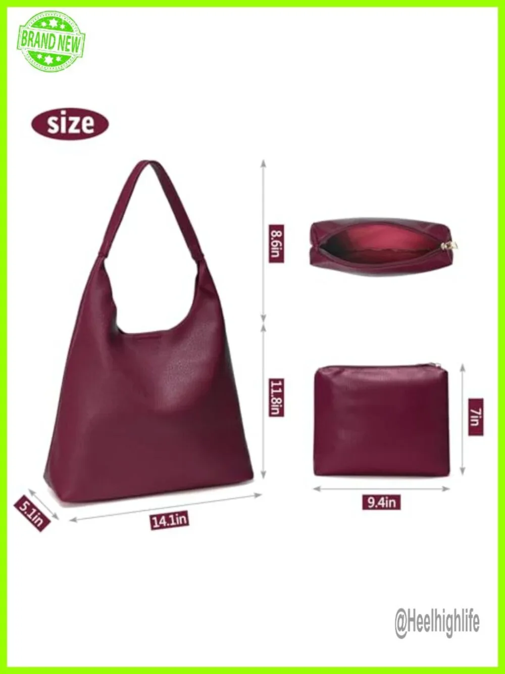 Soft Vegan Leather Slouchy Hobo Shoulder Tote Bag for Work Travel